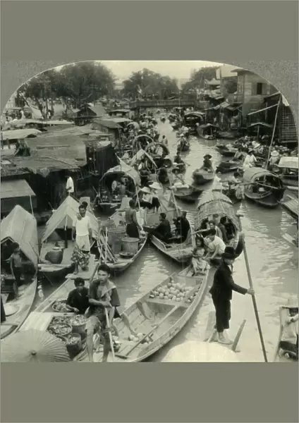 Market Boats on a Canal Leading into the Menam River, Bangkok, Siam, c1930s. Creator: Unknown