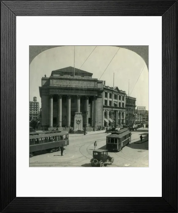 Framed Print : Bank of Montreal and Monument, Corner Main and Portage Sts. Winnipeg, Man. Canada, c1930s Framed Print : Bank of Montreal and Monument, Corner Main and Portage Sts. Winnipeg, Man. Canada, c1930s