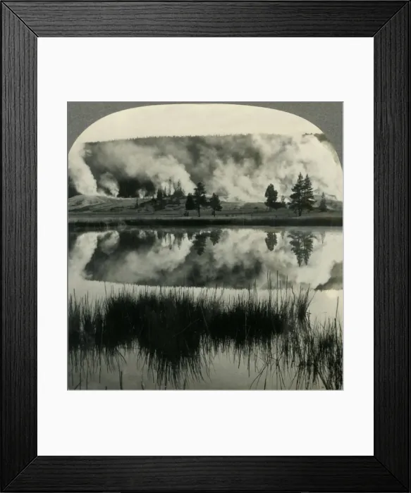 Framed Print : Sunrise in Yellowstone Park, over Upper Geyser Basin, Wyoming, c1930s. Creator: Unknown Framed Print : Sunrise in Yellowstone Park, over Upper Geyser Basin, Wyoming, c1930s. Creator: Unknown