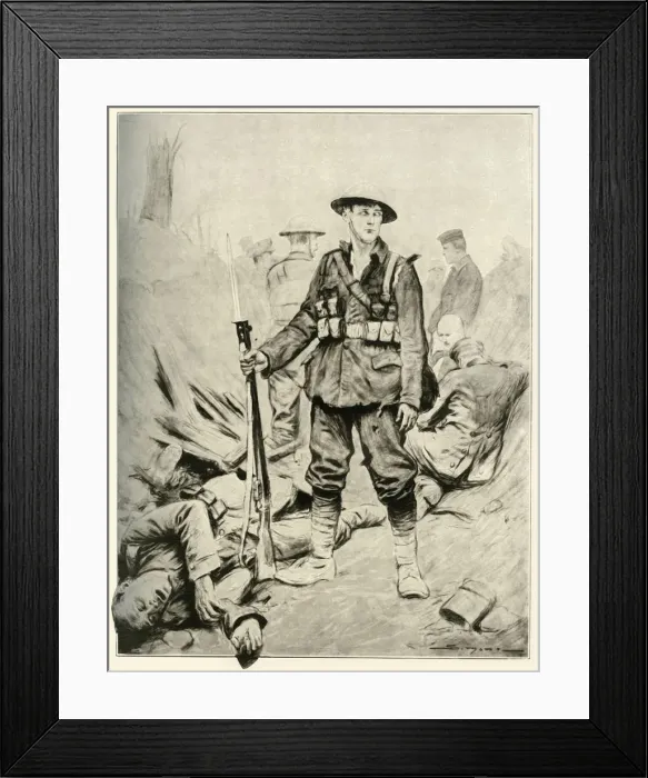 Framed Print : His Hour of Triumph, Fine Study of a Soldier in a Conquered Enemy Trench, 1917. Creator: Unknown Framed Print : His Hour of Triumph, Fine Study of a Soldier in a Conquered Enemy Trench, 1917. Creator: Unknown