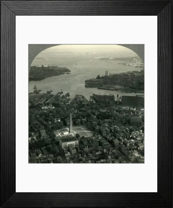 Framed Print : Bunker Hill Monument and Boston Harbor from the Air, Boston, Mass. c1930s. Creator: Unknown Framed Print : Bunker Hill Monument and Boston Harbor from the Air, Boston, Mass. c1930s. Creator: Unknown