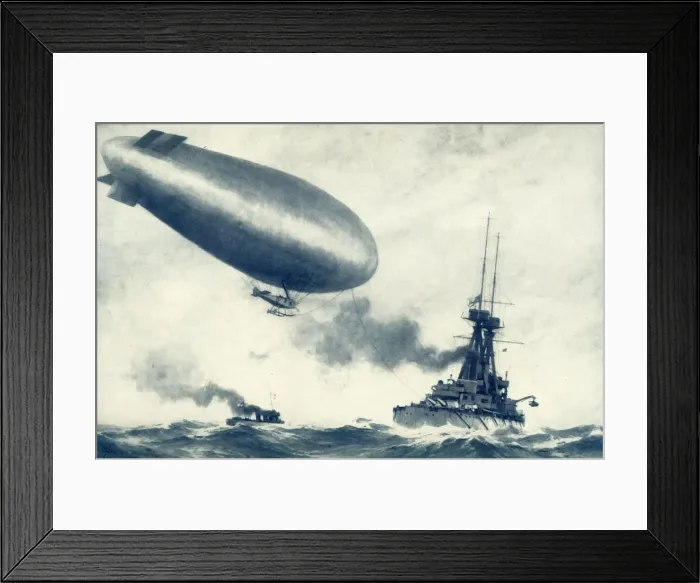 Framed Print : Twixt Sea and Sky. British Airship Towed by Warship, 1917. Creator: Unknown Framed Print : Twixt Sea and Sky. British Airship Towed by Warship, 1917. Creator: Unknown