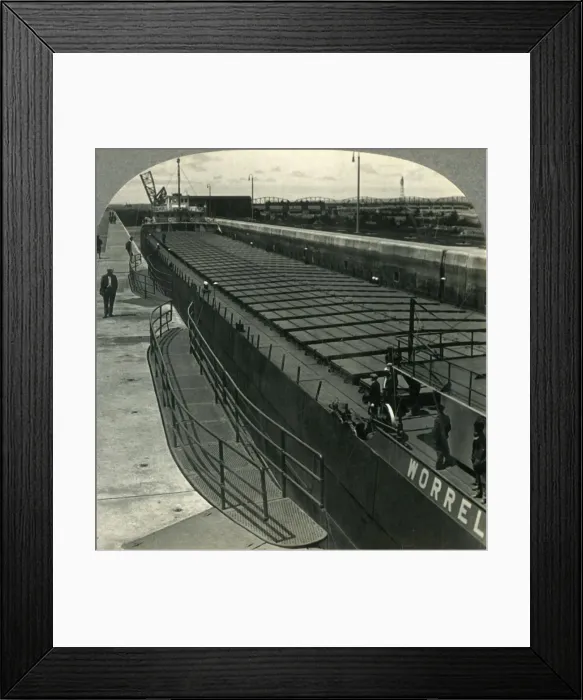 Framed Print : Large Iron Ore Boat Coming into Sabin Locks. Sault Ste. Marie, Mich. c1930s. Creator: Unknown Framed Print : Large Iron Ore Boat Coming into Sabin Locks. Sault Ste. Marie, Mich. c1930s. Creator: Unknown