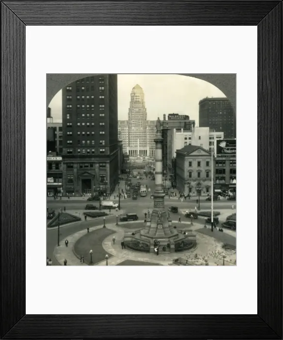 Framed Print : Looking across Lafayette Square from the Public Library to McKinley Monument and City Hall Framed Print : Looking across Lafayette Square from the Public Library to McKinley Monument and City Hall