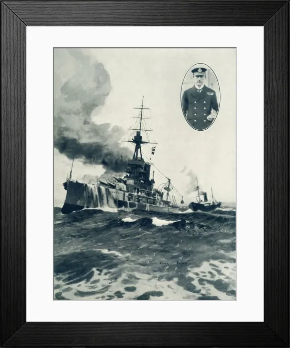 Framed Print : Vice Admiral Sir John Jellicoes Flagship, Iron Duke, Being Coaled at Sea. Inset Framed Print : Vice Admiral Sir John Jellicoes Flagship, Iron Duke, Being Coaled at Sea. Inset