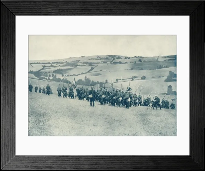 Framed Print : Forward with the Tricolour: French Infantry advance to Meet the Enemy, 1916. Creator: Unknown Framed Print : Forward with the Tricolour: French Infantry advance to Meet the Enemy, 1916. Creator: Unknown