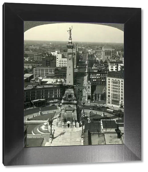 Looking North over Soldiers and Sailors Monument in the Heart of Indianapolis, Ind