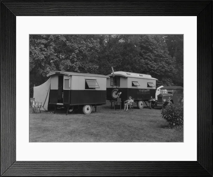 Framed Print : 1930 Trojan with Voyageur caravan. Creator: Unknown Framed Print : 1930 Trojan with Voyageur caravan. Creator: Unknown