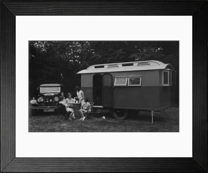 Framed Print : 1930 Morris Oxfor Six with caravan. Creator: Unknown Framed Print : 1930 Morris Oxfor Six with caravan. Creator: Unknown