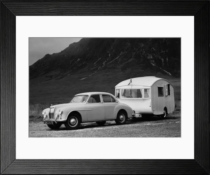 Framed Print : 1955 MG ZA Magnette with 1954 Pipit Caravan. Creator: Unknown Framed Print : 1955 MG ZA Magnette with 1954 Pipit Caravan. Creator: Unknown