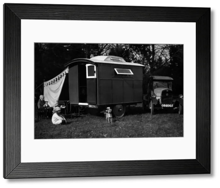 Framed Print : 1924 Trojan with 1927 Lady Nimble caravan. Creator: Unknown Framed Print : 1924 Trojan with 1927 Lady Nimble caravan. Creator: Unknown