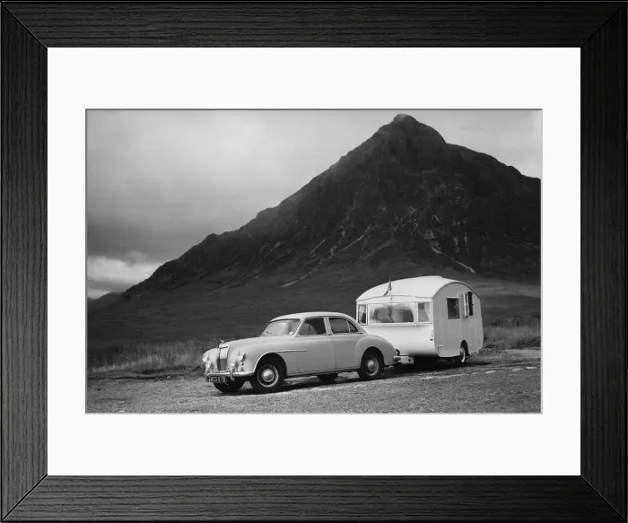Framed Print : 1955 MG ZA Magnette with 1954 Pipit Caravan. Creator: Unknown Framed Print : 1955 MG ZA Magnette with 1954 Pipit Caravan. Creator: Unknown