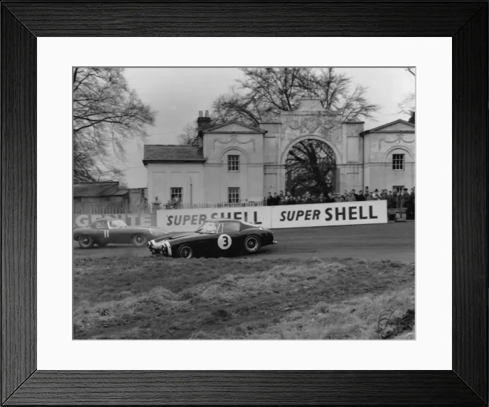 Framed Print : Ferrari 250 SWB spins as Jaguar E type passes. Creator: Unknown Framed Print : Ferrari 250 SWB spins as Jaguar E type passes. Creator: Unknown