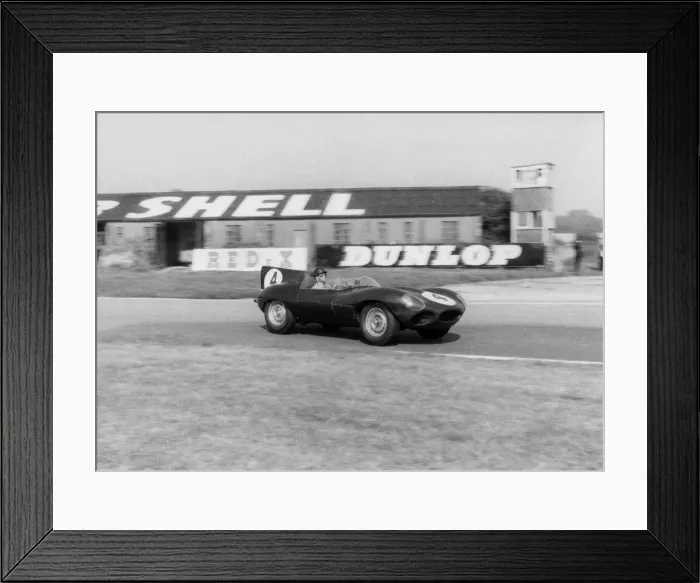Framed Print : 1956 Jaguar D type driven by Masten Gregory  /  Innes Ireland at Goodwood Tourist Trophy 1958