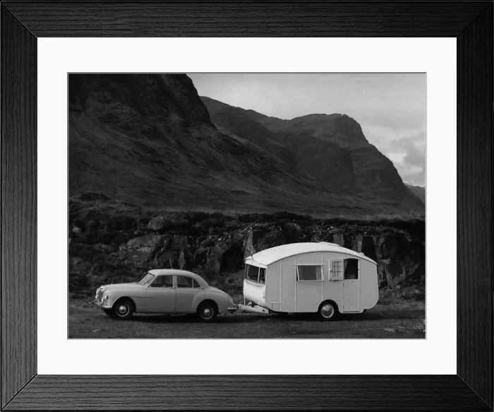 Framed Print : 1955 MG ZA Magnette with 1954 Pipit Caravan. Creator: Unknown Framed Print : 1955 MG ZA Magnette with 1954 Pipit Caravan. Creator: Unknown