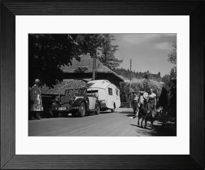 Framed Print : 1937 Mercedes Benz 260D Cabriolet towing caravan. Creator: Unknown Framed Print : 1937 Mercedes Benz 260D Cabriolet towing caravan. Creator: Unknown