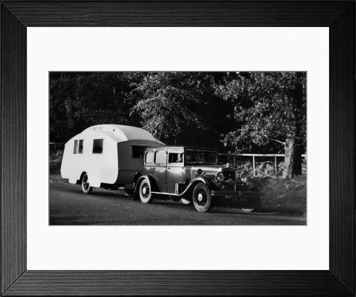 Framed Print : 1931 Morris Isis saloon with Winchester caravan. Creator: Unknown Framed Print : 1931 Morris Isis saloon with Winchester caravan. Creator: Unknown