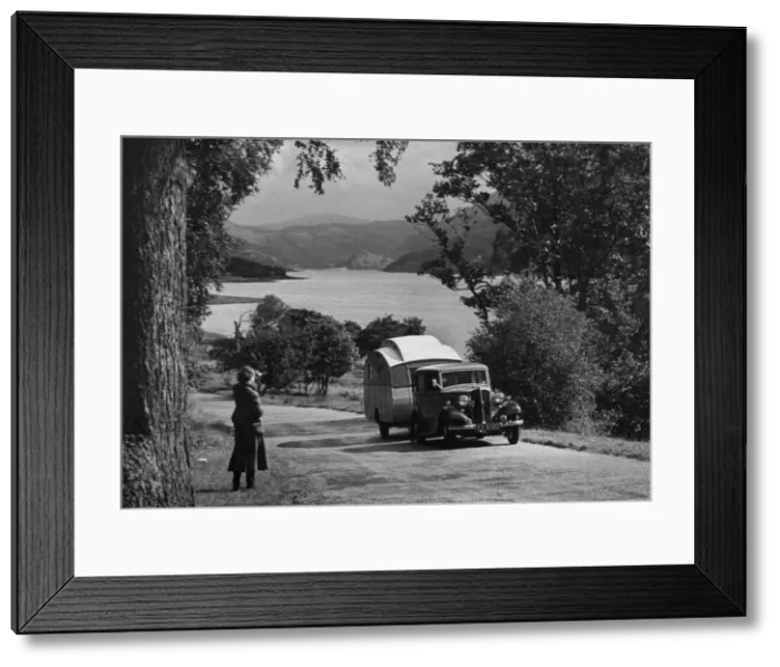 Framed Print : 1934 Standard Sixteen with caravan. Creator: Unknown Framed Print : 1934 Standard Sixteen with caravan. Creator: Unknown