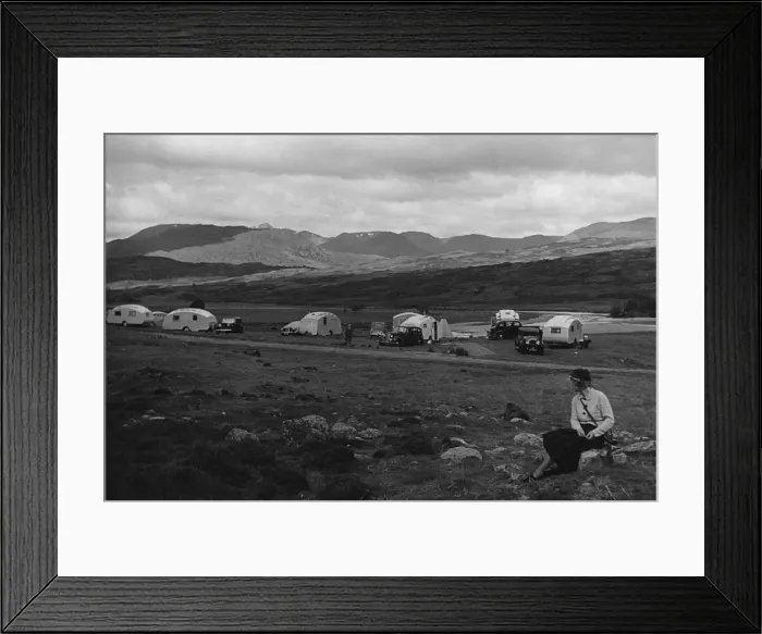 Framed Print : Group of cars and caravans camping in Scottish Highlands 1930 s. Creator: Unknown Framed Print : Group of cars and caravans camping in Scottish Highlands 1930 s. Creator: Unknown