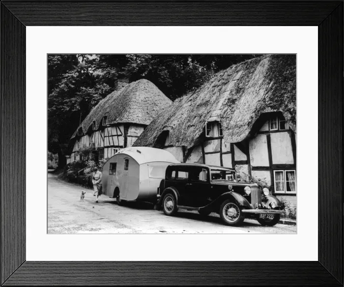 Framed Print : 1936 Austin Twenty with caravan. Creator: Unknown Framed Print : 1936 Austin Twenty with caravan. Creator: Unknown