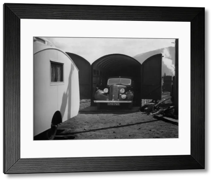 Framed Print : 1937 Hillman 14 in rail transportation carriage van. Creator: Unknown Framed Print : 1937 Hillman 14 in rail transportation carriage van. Creator: Unknown