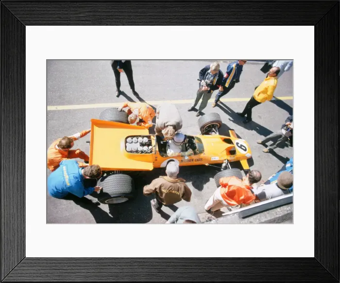 Framed Print : McLaren M74, Bruce McLaren 1969 British Grand Prix. Creator: Unknown Framed Print : McLaren M74, Bruce McLaren 1969 British Grand Prix. Creator: Unknown
