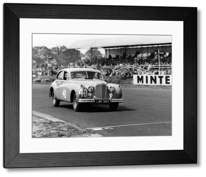 Framed Print : 1953 Jaguar MkVII, Stirling Moss at Silverstone. Creator: Unknown Framed Print : 1953 Jaguar MkVII, Stirling Moss at Silverstone. Creator: Unknown