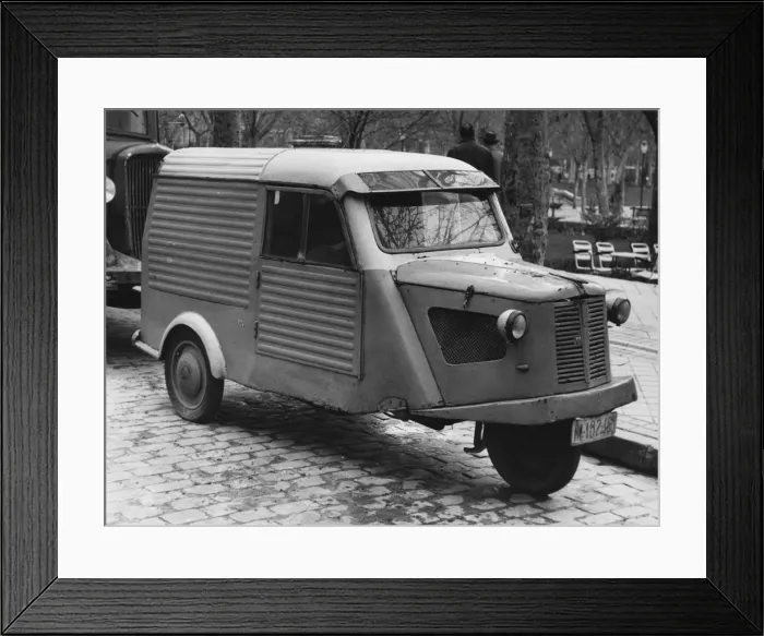 Framed Print : 1956 Mymsa 3 wheel van. Creator: Unknown Framed Print : 1956 Mymsa 3 wheel van. Creator: Unknown