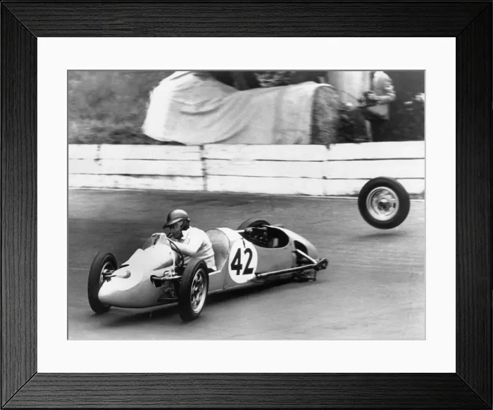 Framed Print : 1954 Kieft 500cc at Crystal Palace, losing a wheel. Creator: Unknown Framed Print : 1954 Kieft 500cc at Crystal Palace, losing a wheel. Creator: Unknown