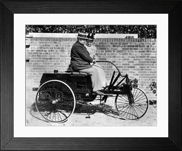 Framed Print : John Henry Knight and wife on Knight 1895 3 wheeler. Creator: Unknown Framed Print : John Henry Knight and wife on Knight 1895 3 wheeler. Creator: Unknown