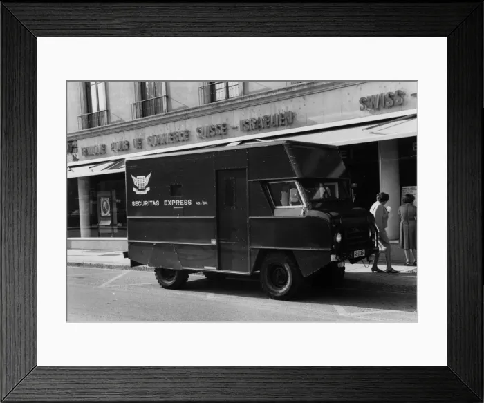 Framed Print : 1967 Land Rover Security van in Geneva, Switzerland. Creator: Unknown Framed Print : 1967 Land Rover Security van in Geneva, Switzerland. Creator: Unknown