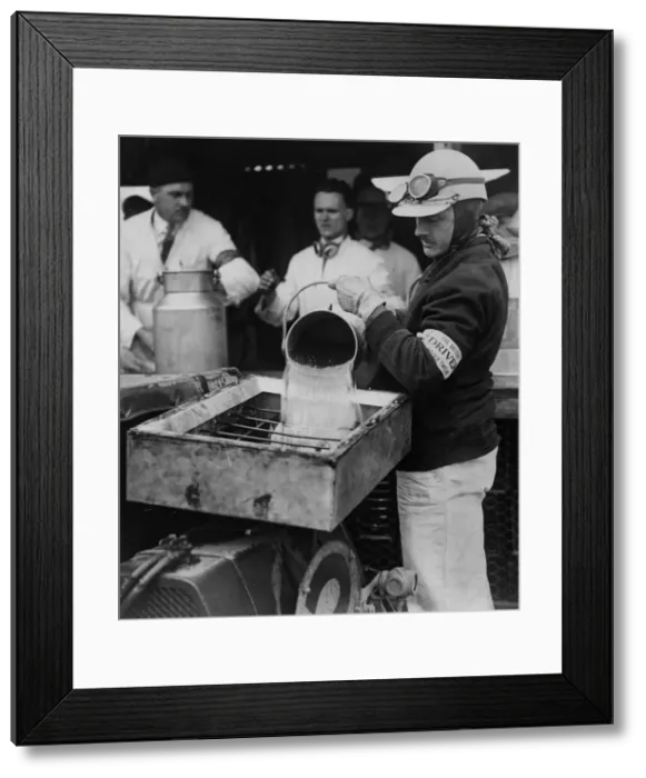 Framed Print : Frank Clement refuelling Bentley at Brookland Double 12 race 1930. Creator: Unknown Framed Print : Frank Clement refuelling Bentley at Brookland Double 12 race 1930. Creator: Unknown