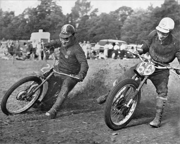 Grass track racing at Bishops Waltham, Coffin and Bungay on Jap motorcycles. Creator: Unknown