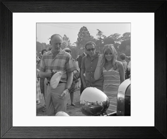 Framed Print : Lord Montagu with Peter Sellers and Britt Ekland at Beaulieu 1966. Creator: Unknown Framed Print : Lord Montagu with Peter Sellers and Britt Ekland at Beaulieu 1966. Creator: Unknown