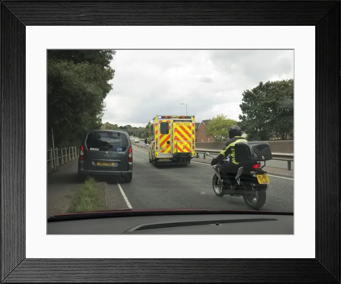 Framed Print : Ambulance attending road traffic accident, A35 Hampshire 2017. Creator: Unknown Framed Print : Ambulance attending road traffic accident, A35 Hampshire 2017. Creator: Unknown