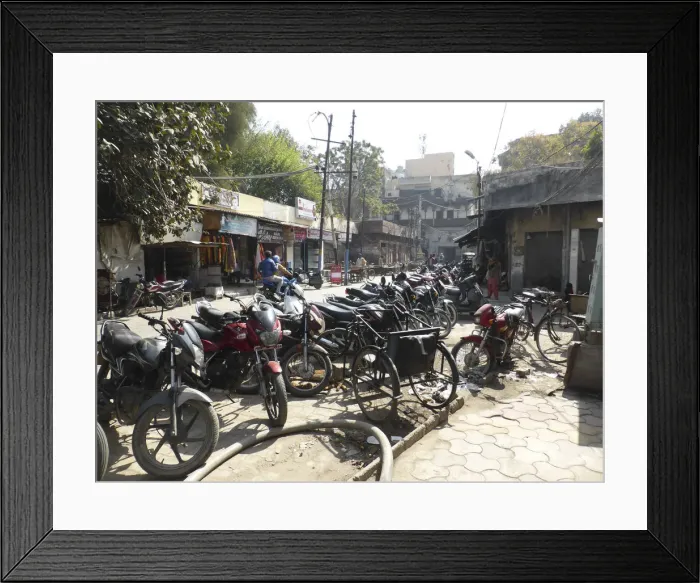 Framed Print : Motorcycles parked in street, Amritsar Punjab, India 2017. Creator: Unknown Framed Print : Motorcycles parked in street, Amritsar Punjab, India 2017. Creator: Unknown