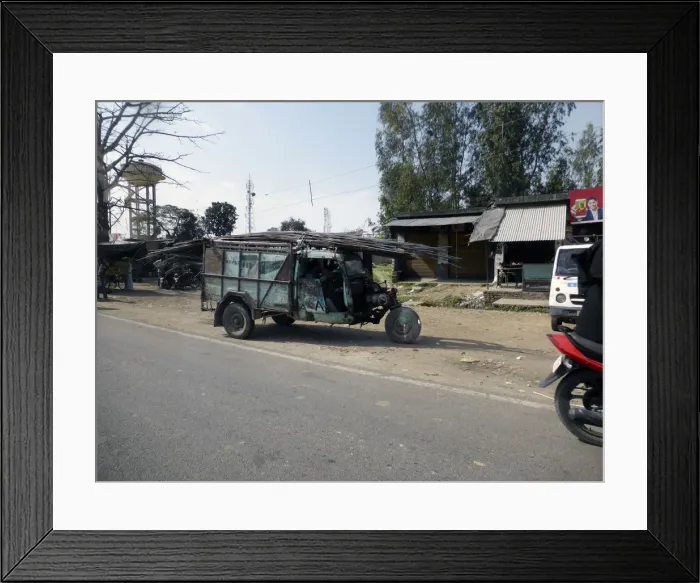 Framed Print : Tutuk carrying load of steel rods on roof, India 2017. Creator: Unknown Framed Print : Tutuk carrying load of steel rods on roof, India 2017. Creator: Unknown