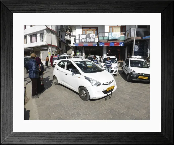 Framed Print : Hyundai, Indian taxi rank at Dharamshala Himachal Pradesh. Creator: Unknown Framed Print : Hyundai, Indian taxi rank at Dharamshala Himachal Pradesh. Creator: Unknown