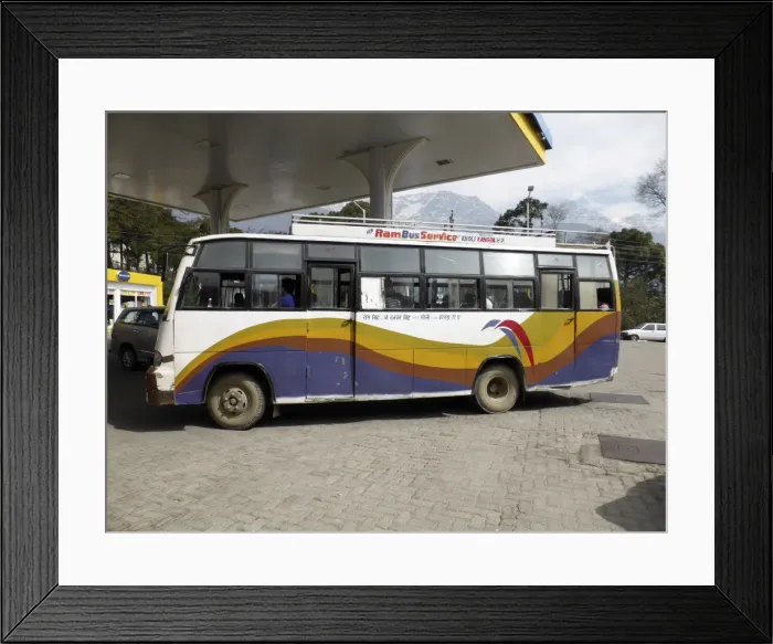 Framed Print : Bus in petrol station at Dharamshala Himachal Pradesh. Creator: Unknown Framed Print : Bus in petrol station at Dharamshala Himachal Pradesh. Creator: Unknown