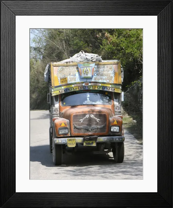 Framed Print : Colourful Indian lorry on road in India. Creator: Unknown Framed Print : Colourful Indian lorry on road in India. Creator: Unknown