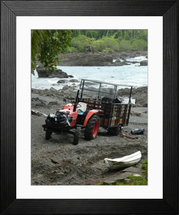 Framed Print : Tractor for transporting tourista and luggage from river arrival at hotel, Costa Rica 2018 Framed Print : Tractor for transporting tourista and luggage from river arrival at hotel, Costa Rica 2018