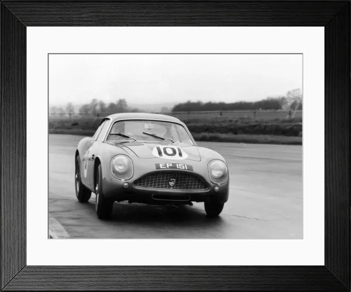 Framed Print : Aston Martin DB4 Zagato at speed. Creator: Unknown Framed Print : Aston Martin DB4 Zagato at speed. Creator: Unknown