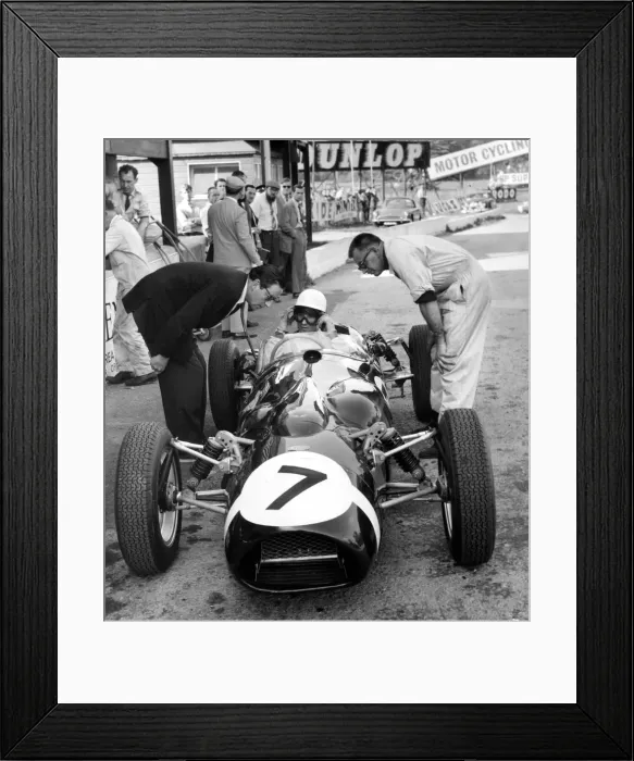Framed Print : 1961 Ferguson P99, Stirling Moss in pits with APR Rolt and Alf Francis. Creator: Unknown Framed Print : 1961 Ferguson P99, Stirling Moss in pits with APR Rolt and Alf Francis. Creator: Unknown
