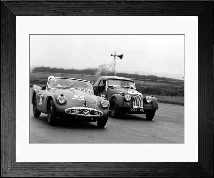 Framed Print : 1961 Daimler SP250, Hon. B. Fielding and Morgan +4, Jones. At Silverstone. Creator: Unknown Framed Print : 1961 Daimler SP250, Hon. B. Fielding and Morgan +4, Jones. At Silverstone. Creator: Unknown
