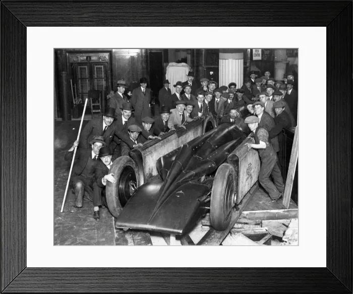 Framed Print : Golden Arrow with crowd of people after unpacking from crate 1929. Creator: Unknown Framed Print : Golden Arrow with crowd of people after unpacking from crate 1929. Creator: Unknown