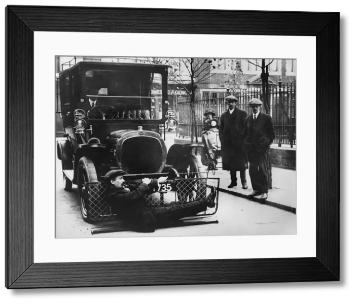 Framed Print : 1908 Deasy testing pedestrian road safety device. Creator: Unknown Framed Print : 1908 Deasy testing pedestrian road safety device. Creator: Unknown