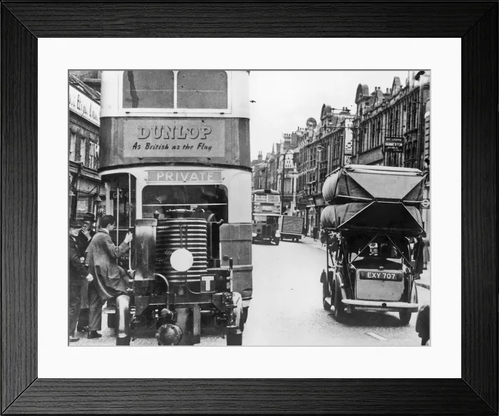Framed Print : World War 2 street scene show gas converted vehicles. Creator: Unknown