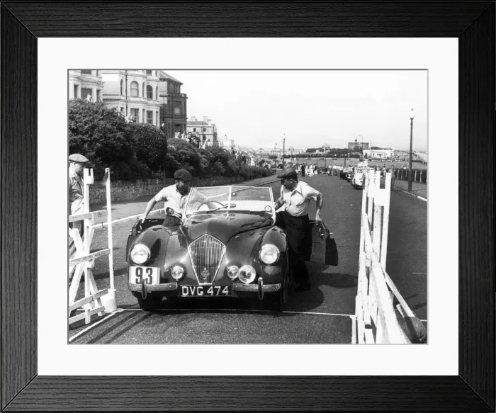 Framed Print : Healey Westland 2. 4, Eastbourne Rally 1952, S. P. A. Freeman getting into car. Creator: Unknown Framed Print : Healey Westland 2. 4, Eastbourne Rally 1952, S. P. A. Freeman getting into car. Creator: Unknown