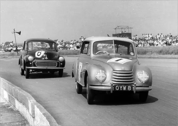 Auto Union-DKW racing Morris Minor at Silverstone 1958. Creator: Unknown