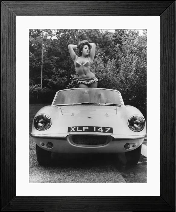 Framed Print : 1959 Elva with posing female model. Creator: Unknown Framed Print : 1959 Elva with posing female model. Creator: Unknown